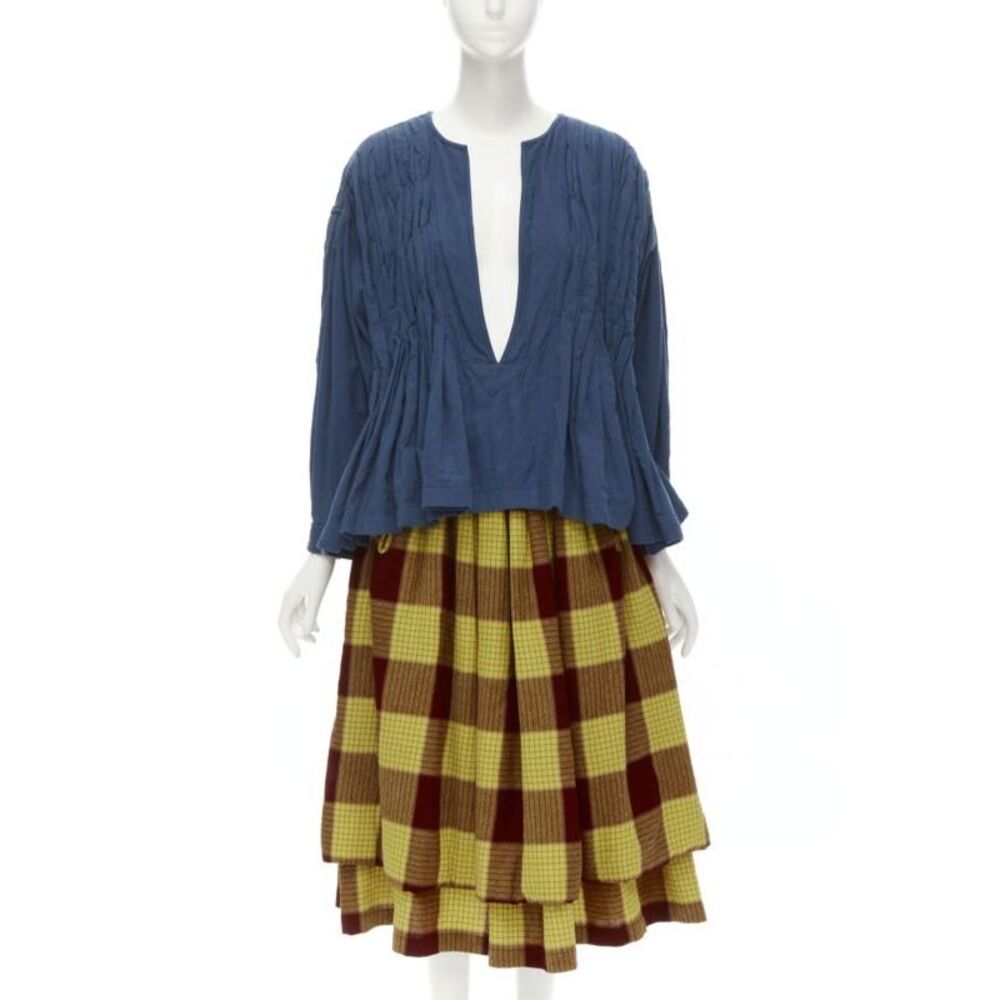 Comme Des Garcons Shirred Checked Skirt